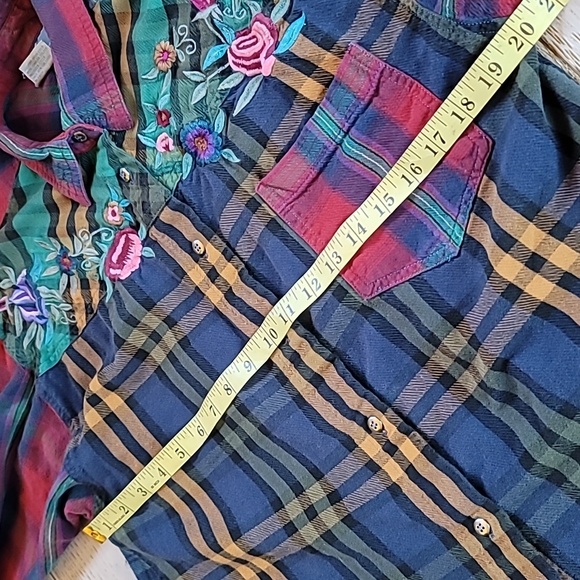 Patchwork plaid floral embroidered vintage 90s shirt size M - Picture 5 of 5
